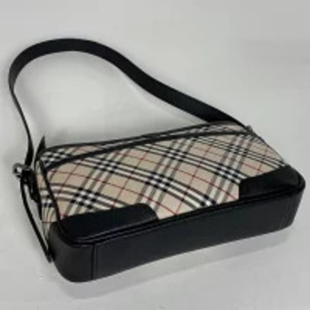Burberry Hobo Bag Canvas Black Check Beige Handbag Shoulder